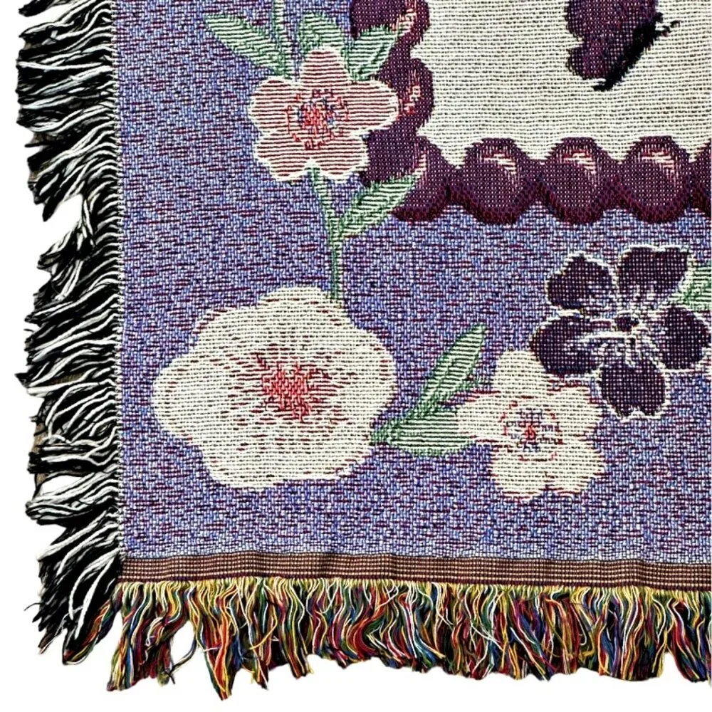 Great Grandmothers Love Woven Tapestry Style Throw Blanket Purple Butterflies